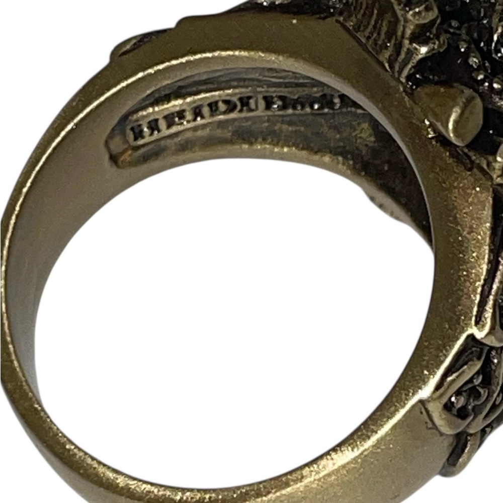 Heidi Daus Crystal Rose Ring Gold Tone Antiqued Black Finish Floral - Size 8.5 - Picture 5 of 12